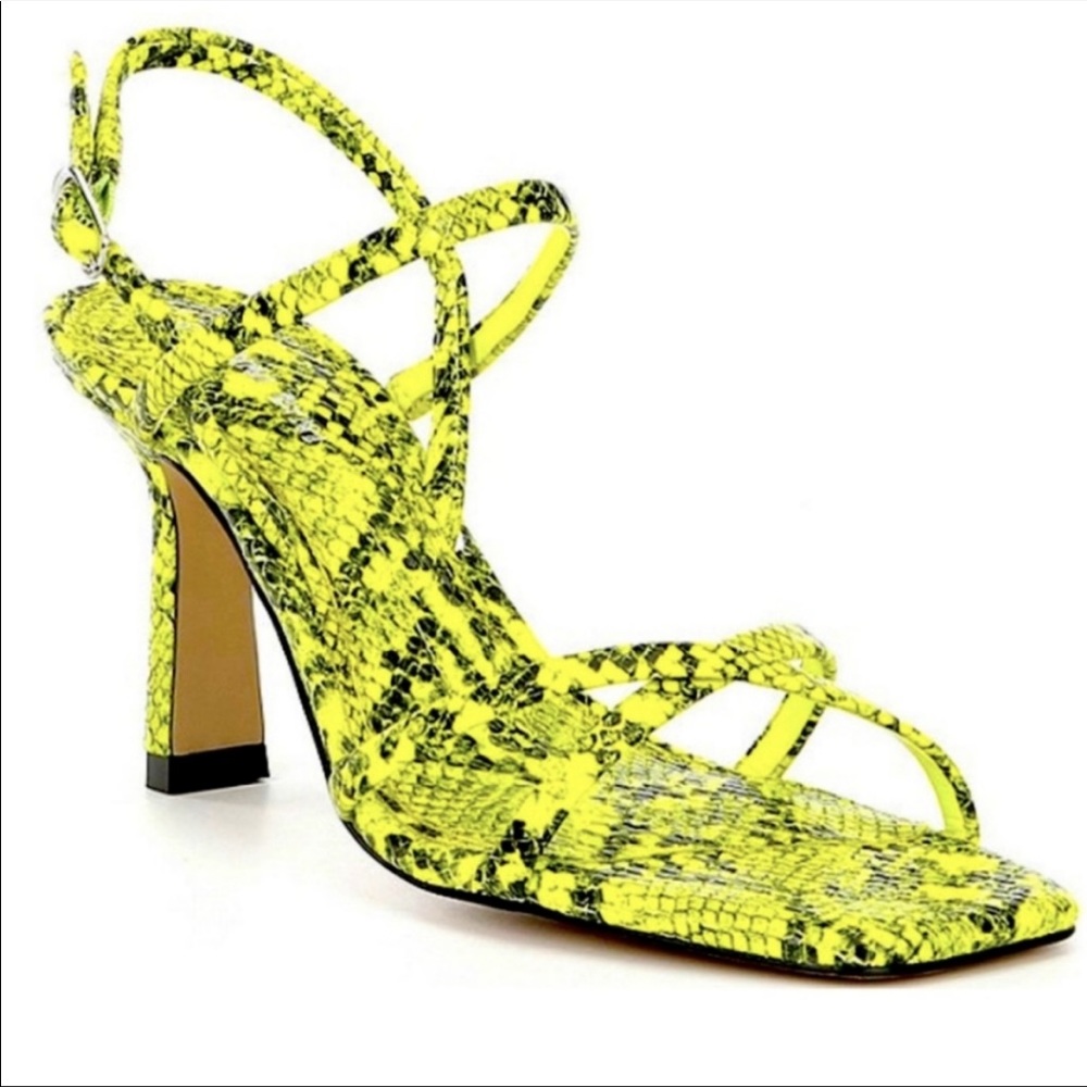 NWOB Gianni Bini leather yellow snake print strappy sandal heels